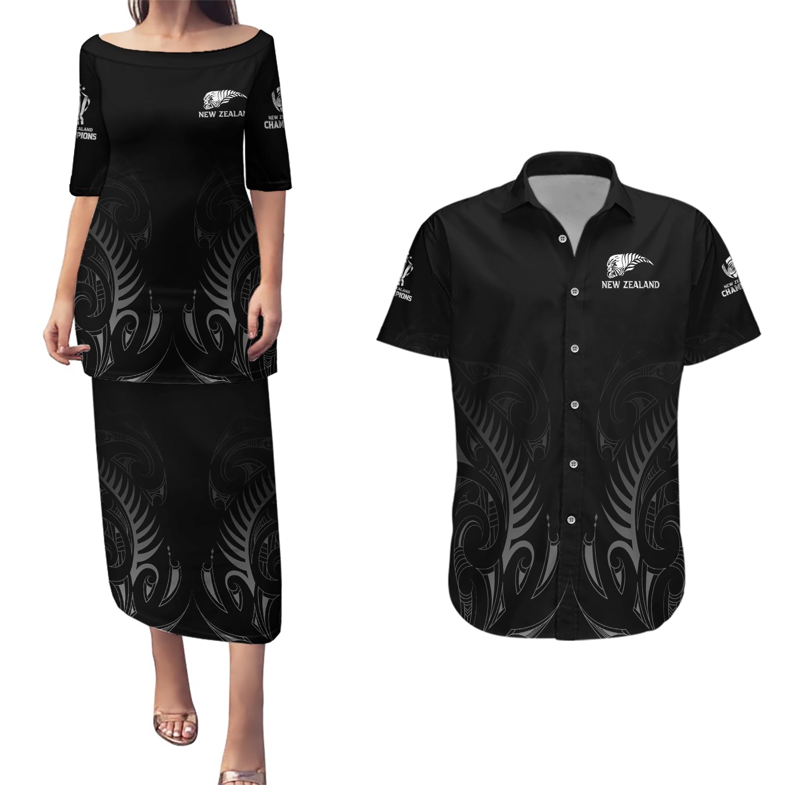 new-zealand-couples-matching-puletasi-dress-and-hawaiian-shirt-rugby-2023-champions-black