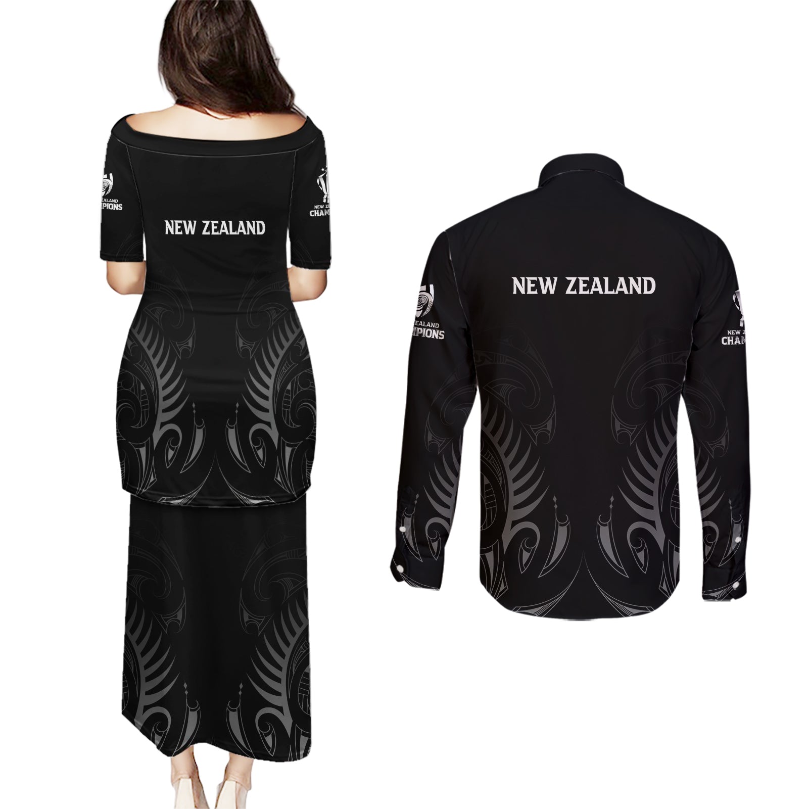 new-zealand-couples-matching-puletasi-dress-and-long-sleeve-button-shirt-rugby-2023-champions-black