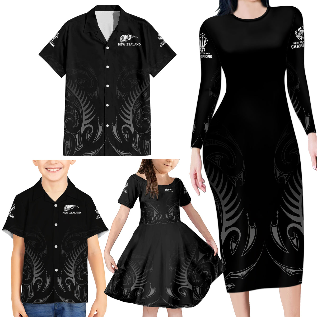 new-zealand-family-matching-long-sleeve-bodycon-dress-and-hawaiian-shirt-rugby-2023-champions-black
