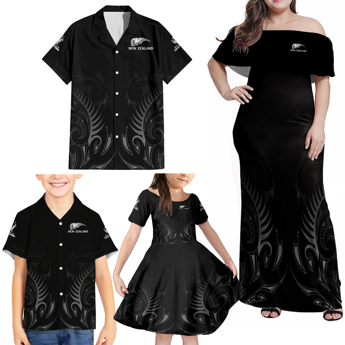 new-zealand-family-matching-off-shoulder-maxi-dress-and-hawaiian-shirt-rugby-2023-champions-black