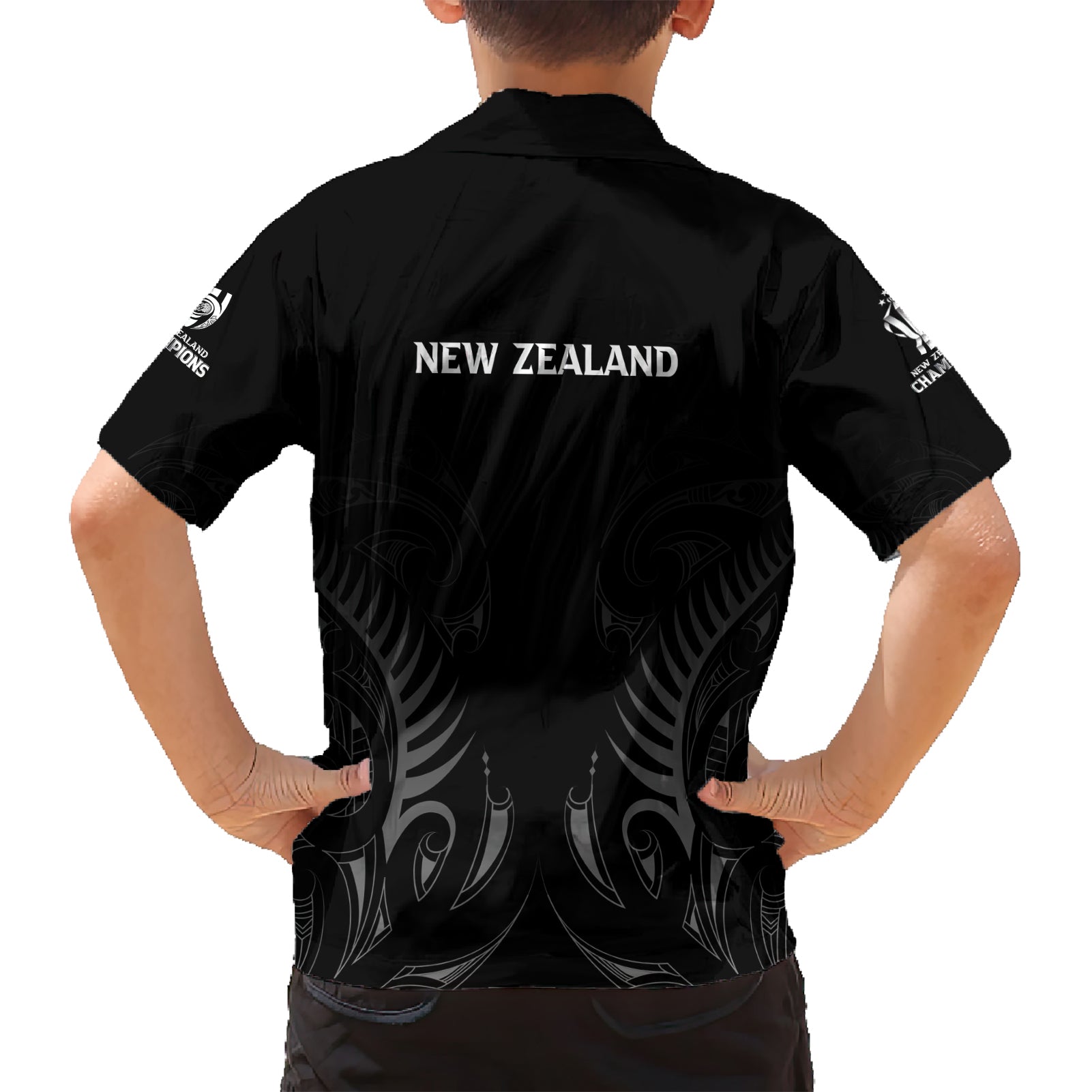 new-zealand-family-matching-short-sleeve-bodycon-dress-and-hawaiian-shirt-rugby-2023-champions-black