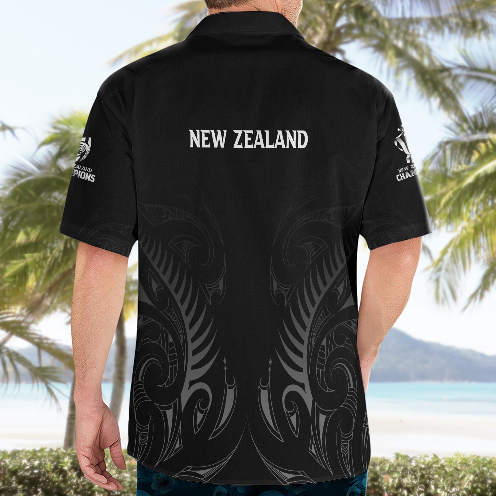 New Zealand Hawaiian Shirt Rugby 2023 Champions Black - Vibe Hoodie Shop