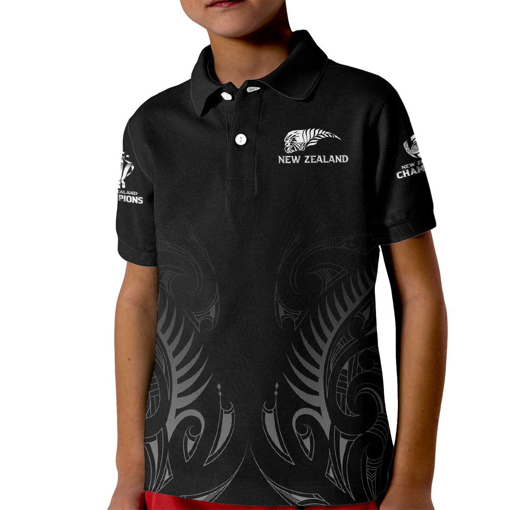 New Zealand Kid Polo Shirt Rugby 2023 Champions Black - Vibe Hoodie Shop