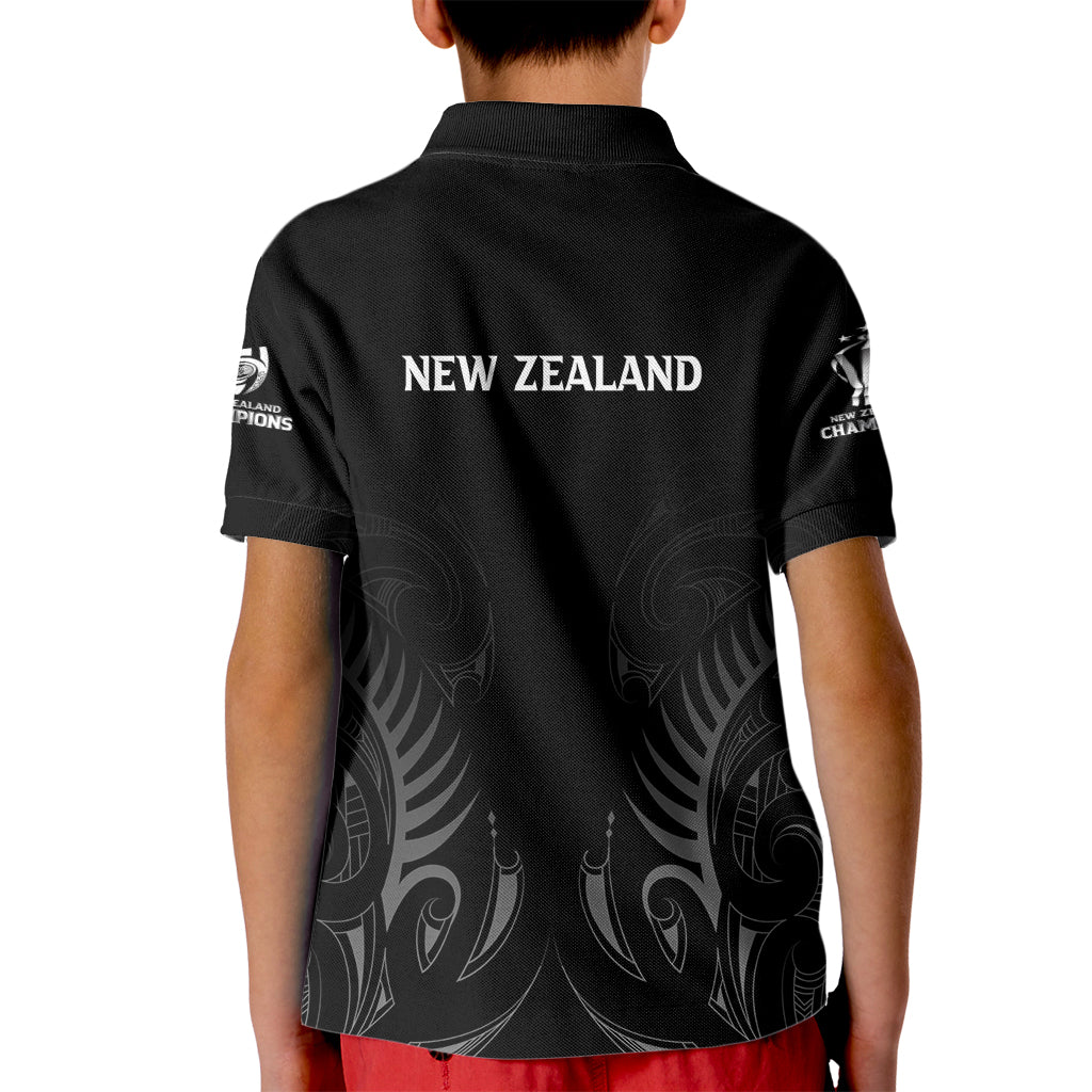 New Zealand Kid Polo Shirt Rugby 2023 Champions Black - Vibe Hoodie Shop