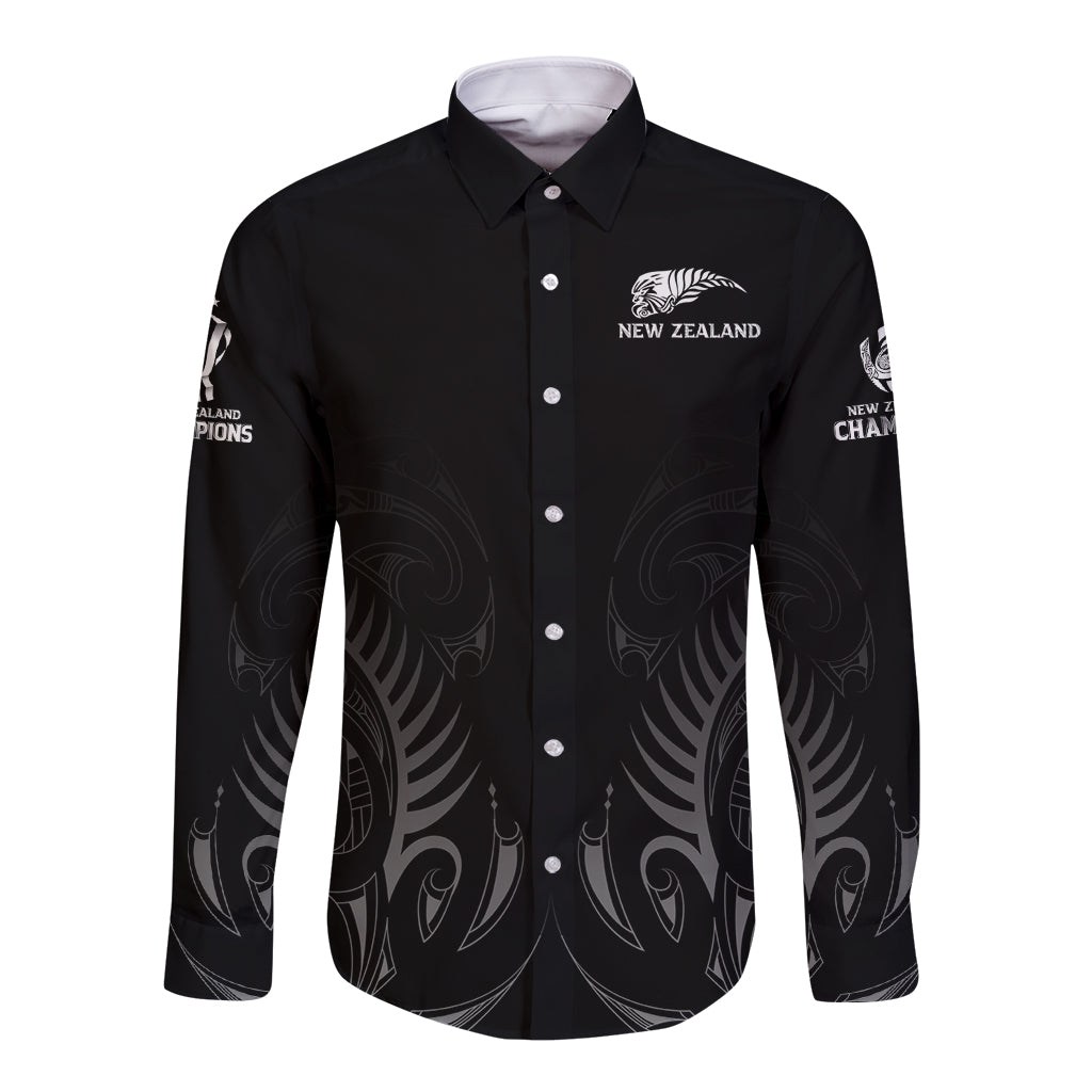 New Zealand Long Sleeve Button Shirt Rugby 2023 Champions Black - Vibe Hoodie Shop