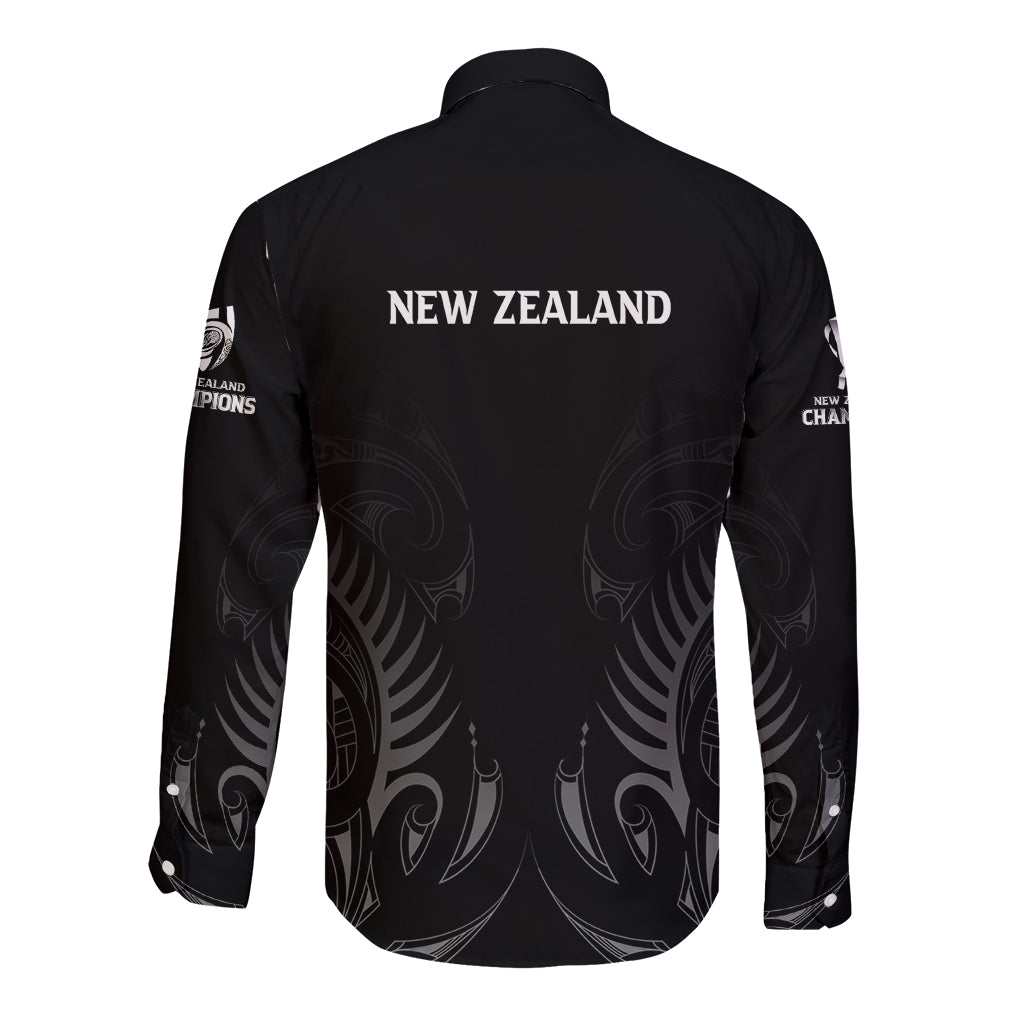 New Zealand Long Sleeve Button Shirt Rugby 2023 Champions Black - Vibe Hoodie Shop
