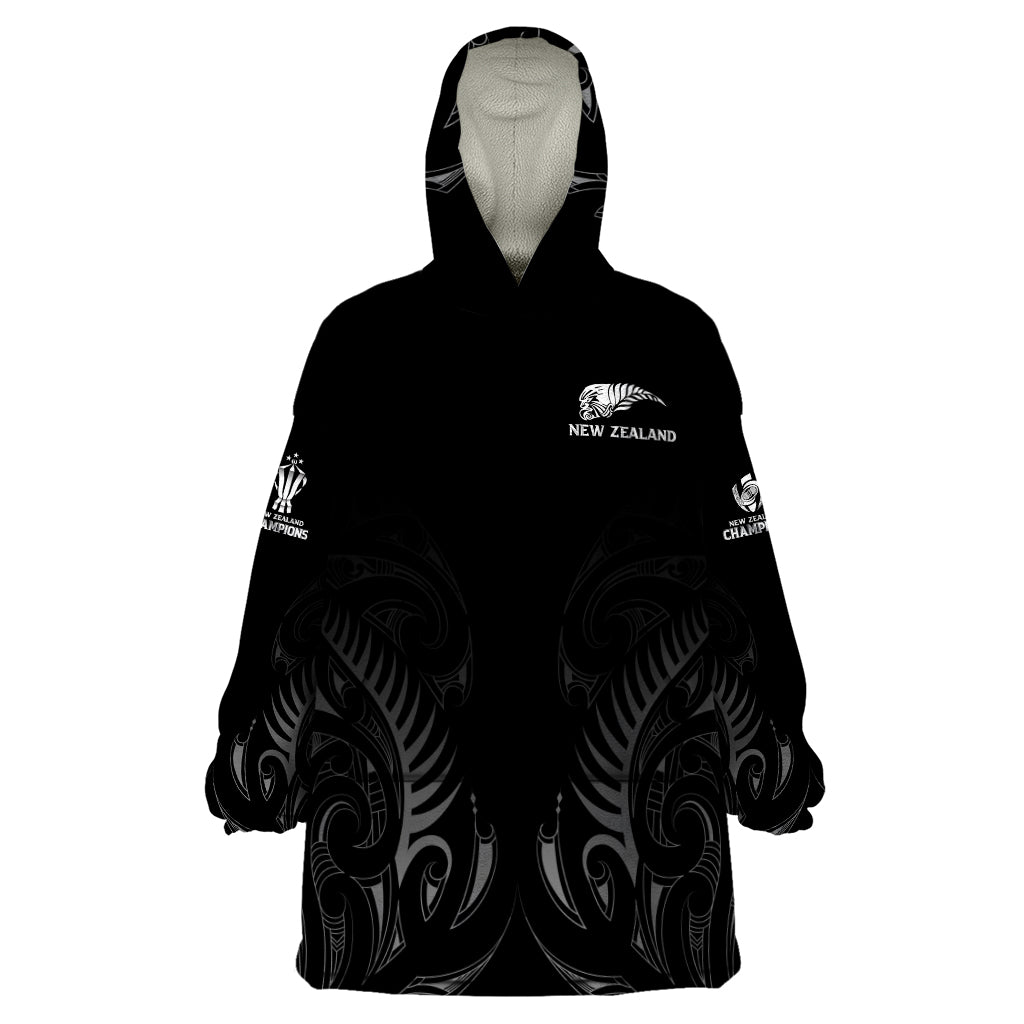 New Zealand Wearable Blanket Hoodie Rugby 2023 Champions Black - Vibe Hoodie Shop