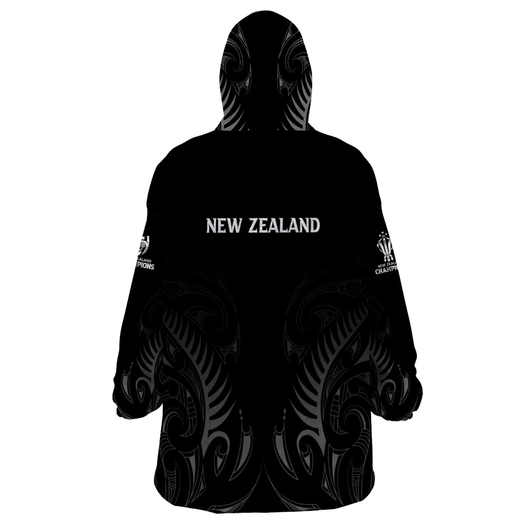 New Zealand Wearable Blanket Hoodie Rugby 2023 Champions Black - Vibe Hoodie Shop