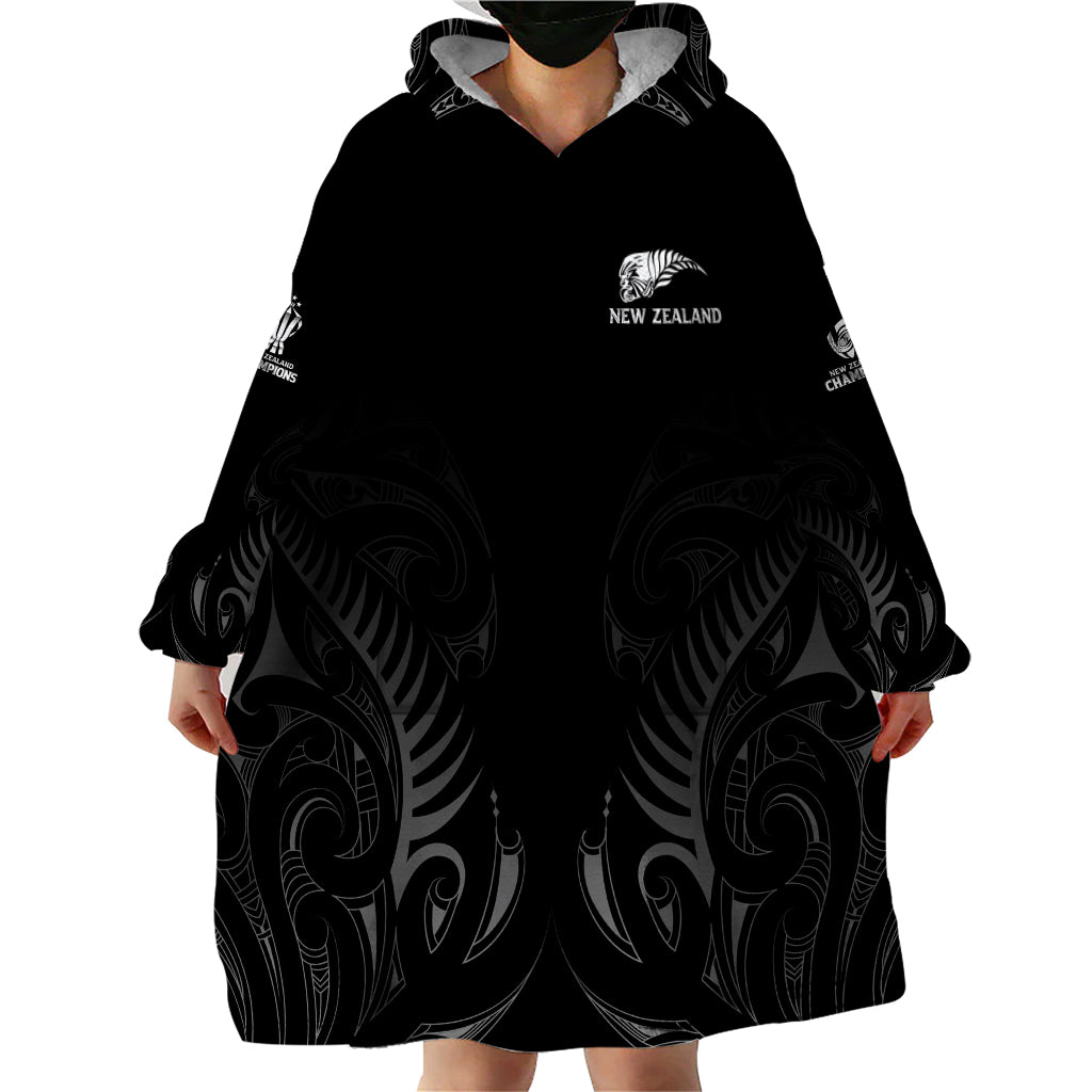 New Zealand Wearable Blanket Hoodie Rugby 2023 Champions Black - Vibe Hoodie Shop