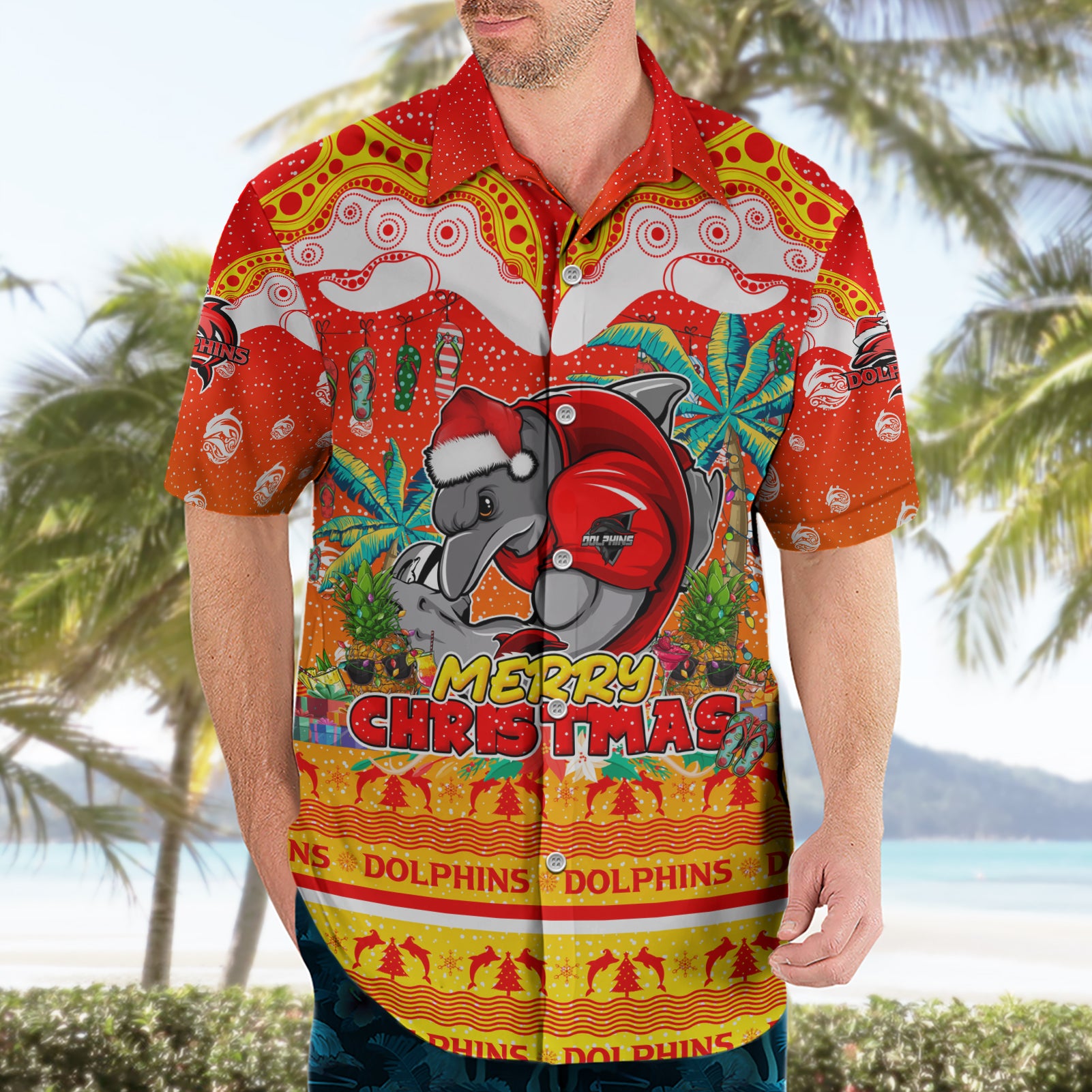 Dolphins Christmas Hawaiian Shirt Merry Xmas NRL Australia Rugby - Vibe Hoodie Shop