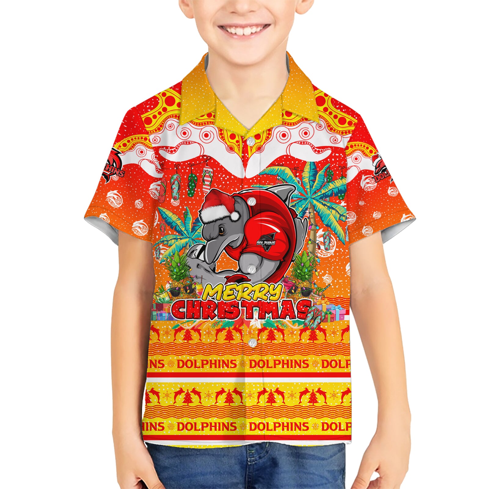 Dolphins Christmas Hawaiian Shirt Merry Xmas NRL Australia Rugby - Vibe Hoodie Shop