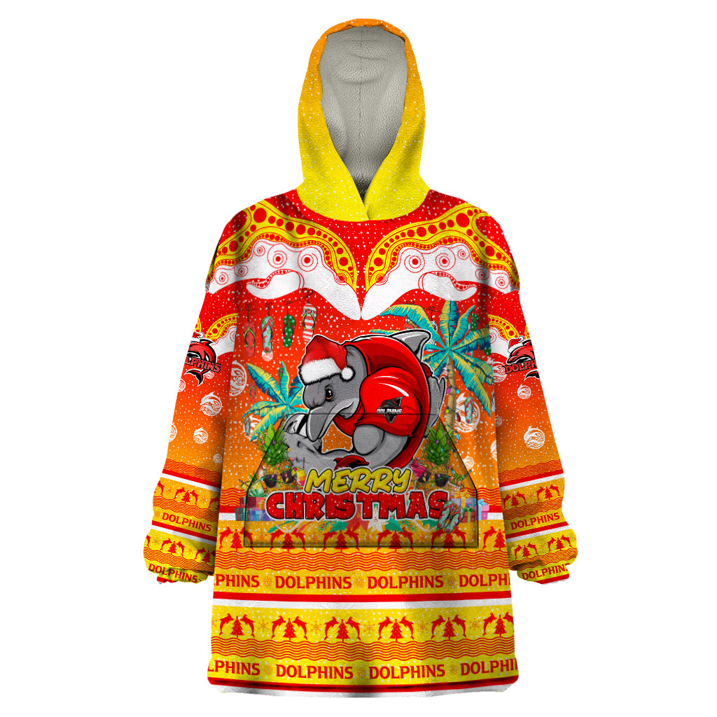 Dolphins Christmas Wearable Blanket Hoodie Merry Xmas NRL Australia Rugby - Vibe Hoodie Shop