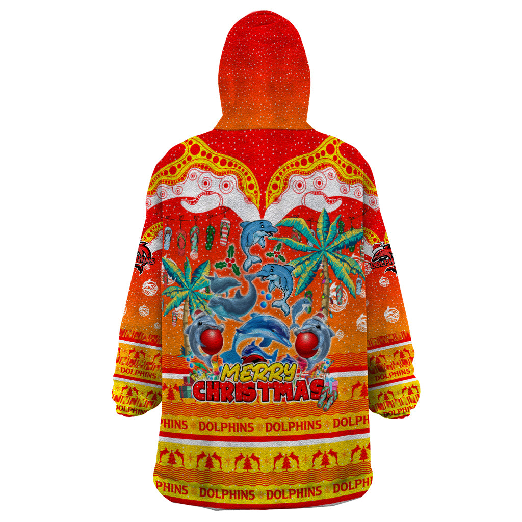 Dolphins Christmas Wearable Blanket Hoodie Merry Xmas NRL Australia Rugby - Vibe Hoodie Shop