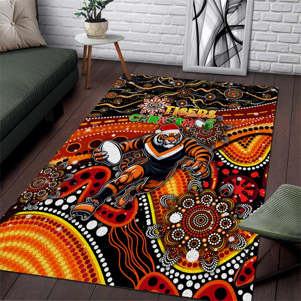 Merry Christmas Wests Tigers Area Rug Aboriginal Santa Rugby Mascot - The Tigers - Vibe Hoodie Shop