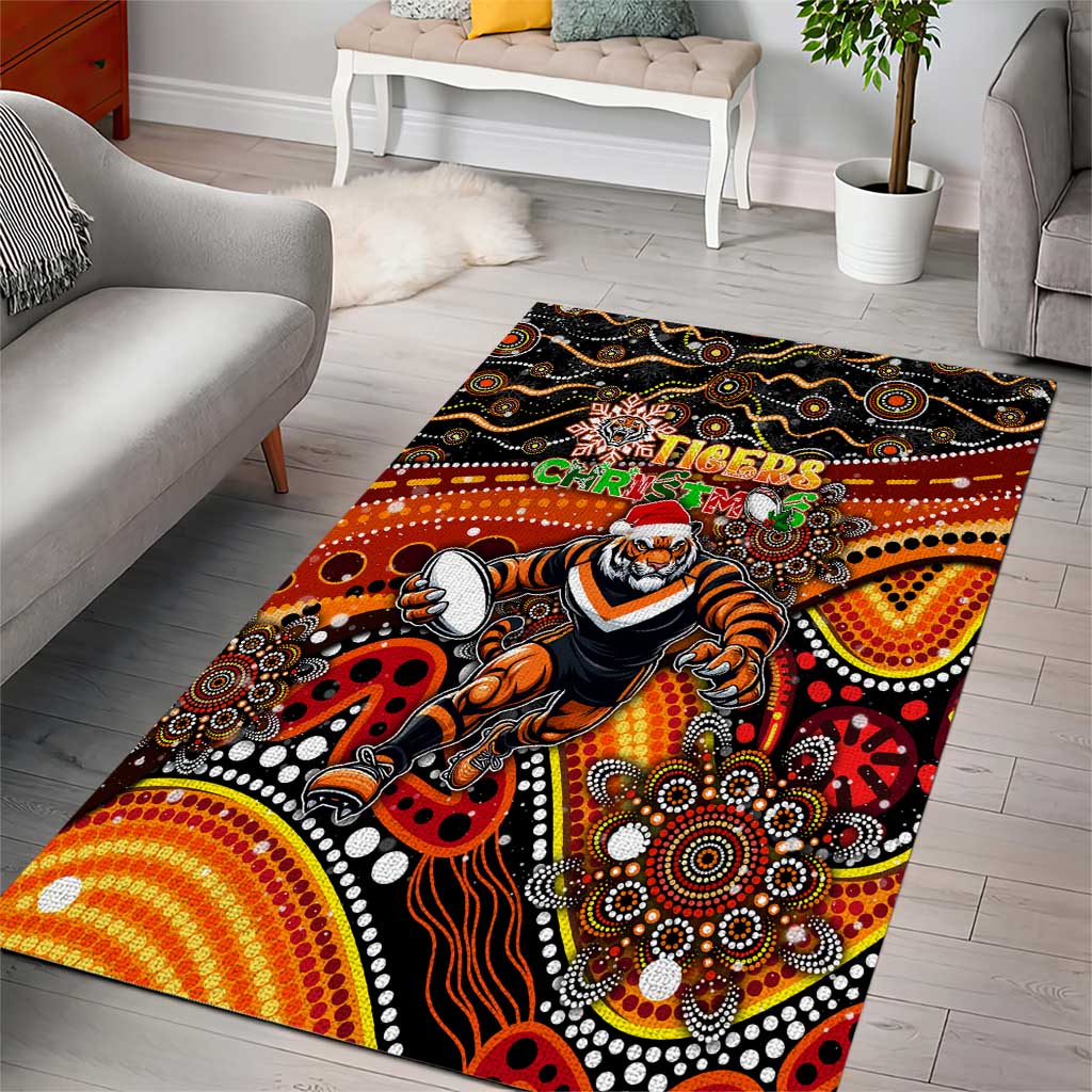 Merry Christmas Wests Tigers Area Rug Aboriginal Santa Rugby Mascot - The Tigers - Vibe Hoodie Shop