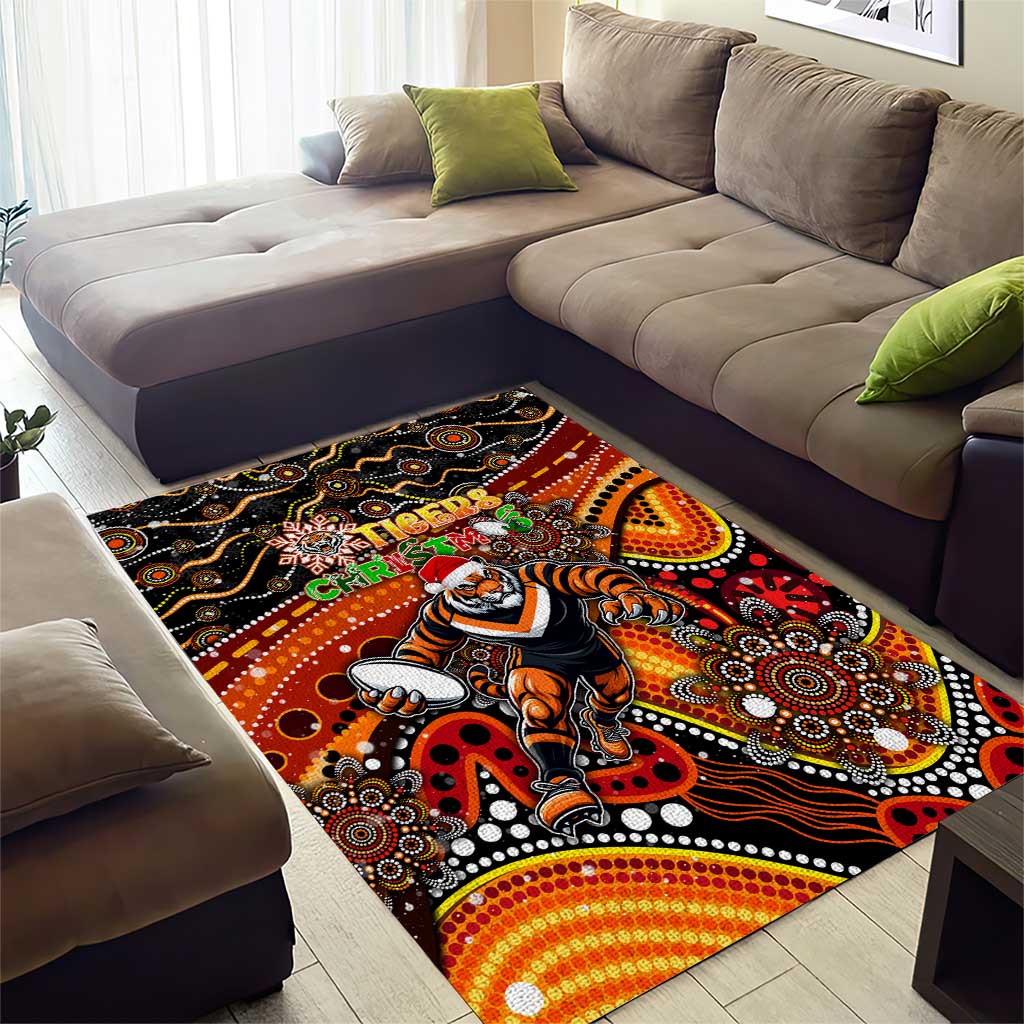 Merry Christmas Wests Tigers Area Rug Aboriginal Santa Rugby Mascot - The Tigers - Vibe Hoodie Shop