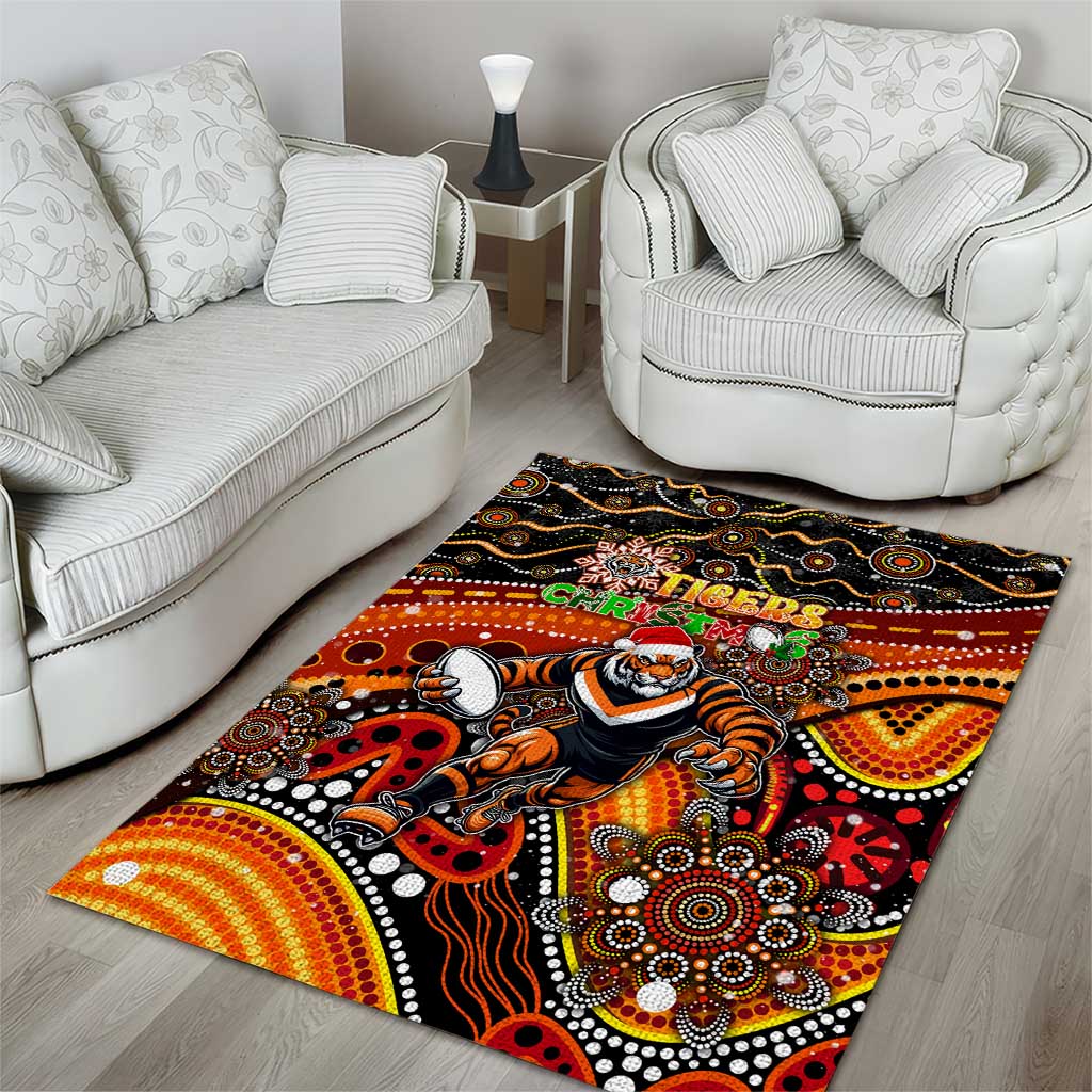 Merry Christmas Wests Tigers Area Rug Aboriginal Santa Rugby Mascot - The Tigers - Vibe Hoodie Shop