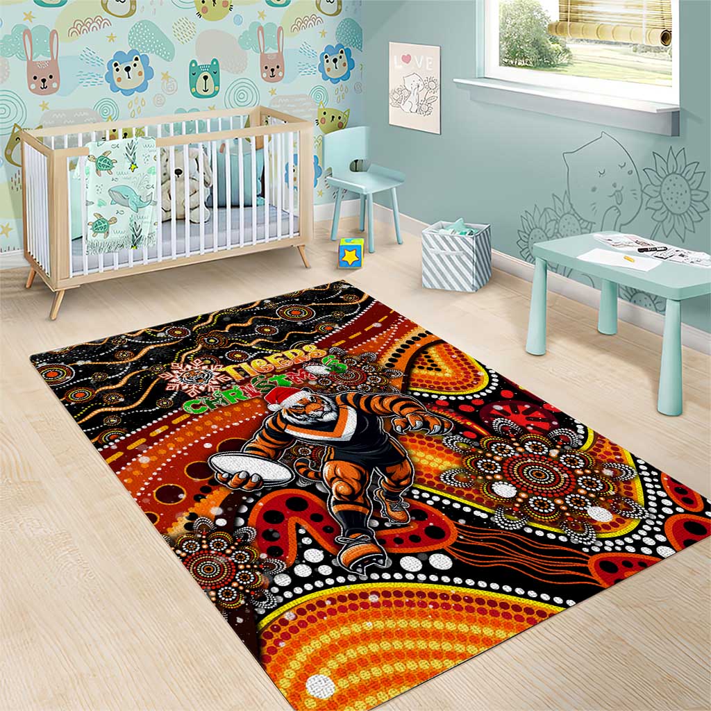 Merry Christmas Wests Tigers Area Rug Aboriginal Santa Rugby Mascot - The Tigers - Vibe Hoodie Shop