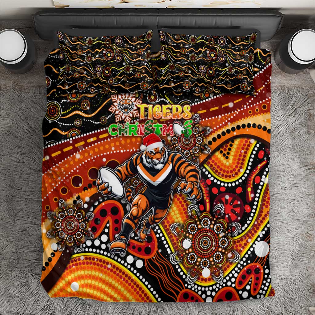 Merry Christmas Wests Tigers Bedding Set Aboriginal Santa Rugby Mascot - The Tigers - Vibe Hoodie Shop