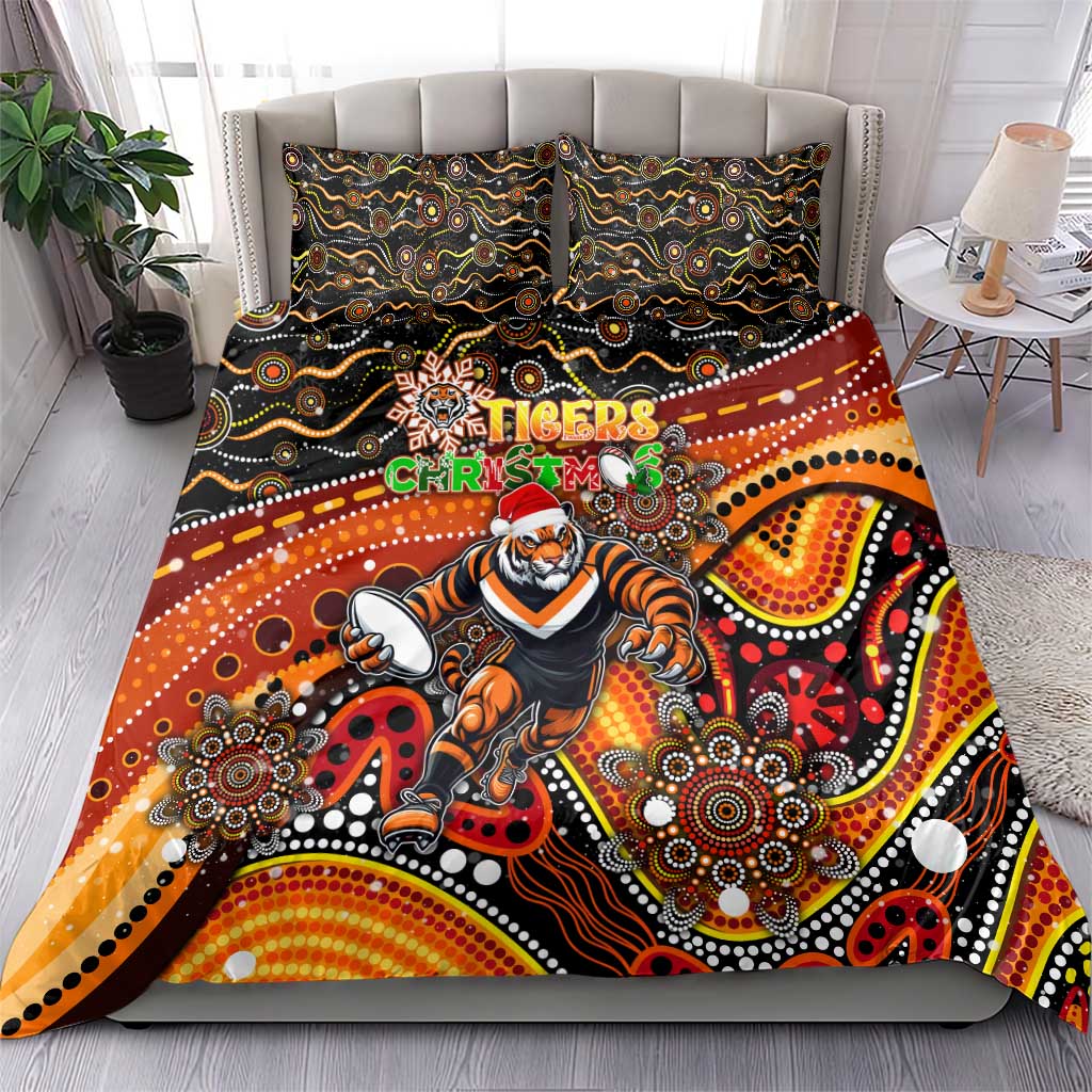 Merry Christmas Wests Tigers Bedding Set Aboriginal Santa Rugby Mascot - The Tigers - Vibe Hoodie Shop