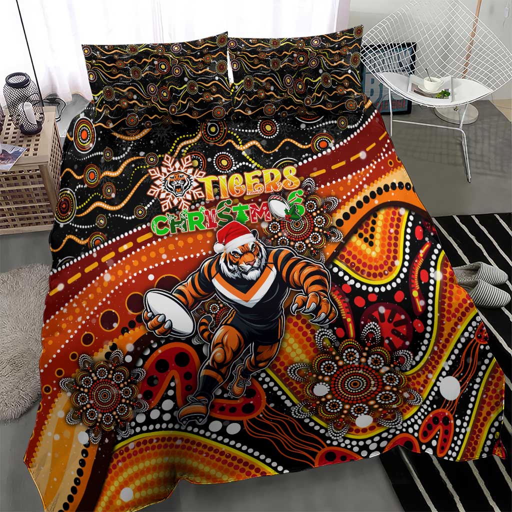 Merry Christmas Wests Tigers Bedding Set Aboriginal Santa Rugby Mascot - The Tigers - Vibe Hoodie Shop