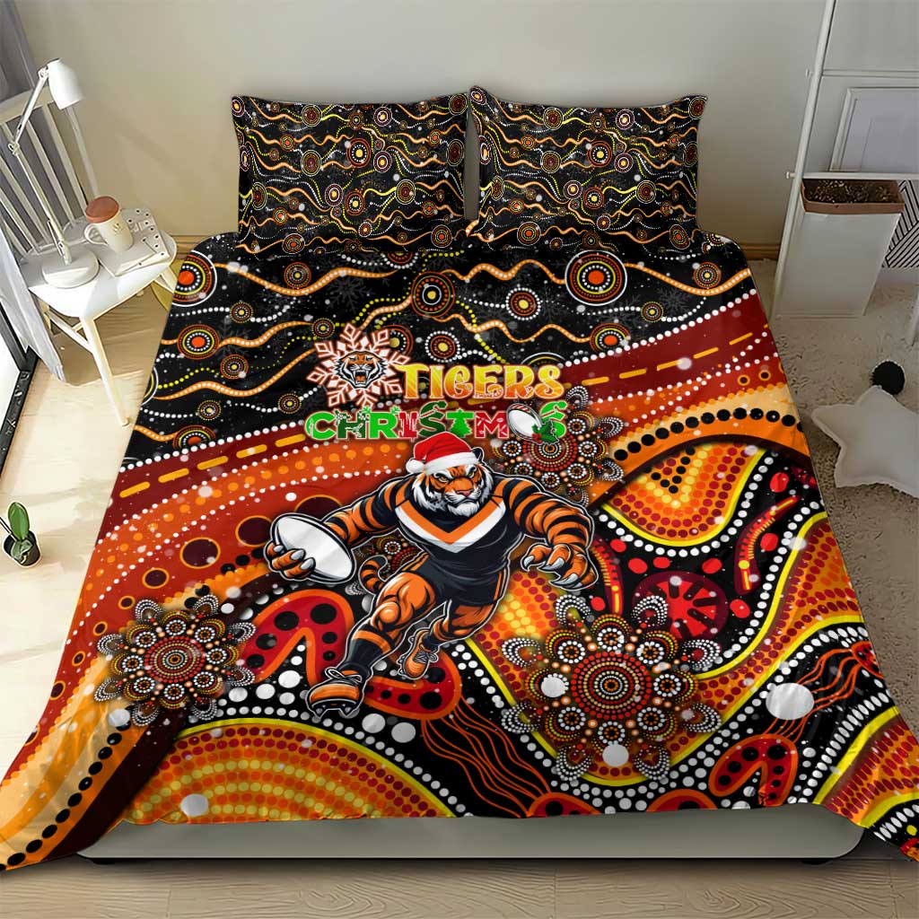 Merry Christmas Wests Tigers Bedding Set Aboriginal Santa Rugby Mascot - The Tigers - Vibe Hoodie Shop
