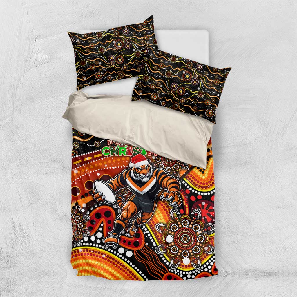Merry Christmas Wests Tigers Bedding Set Aboriginal Santa Rugby Mascot - The Tigers - Vibe Hoodie Shop