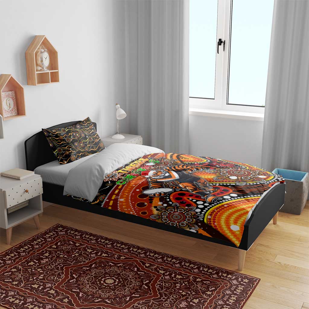 Merry Christmas Wests Tigers Bedding Set Aboriginal Santa Rugby Mascot - The Tigers - Vibe Hoodie Shop