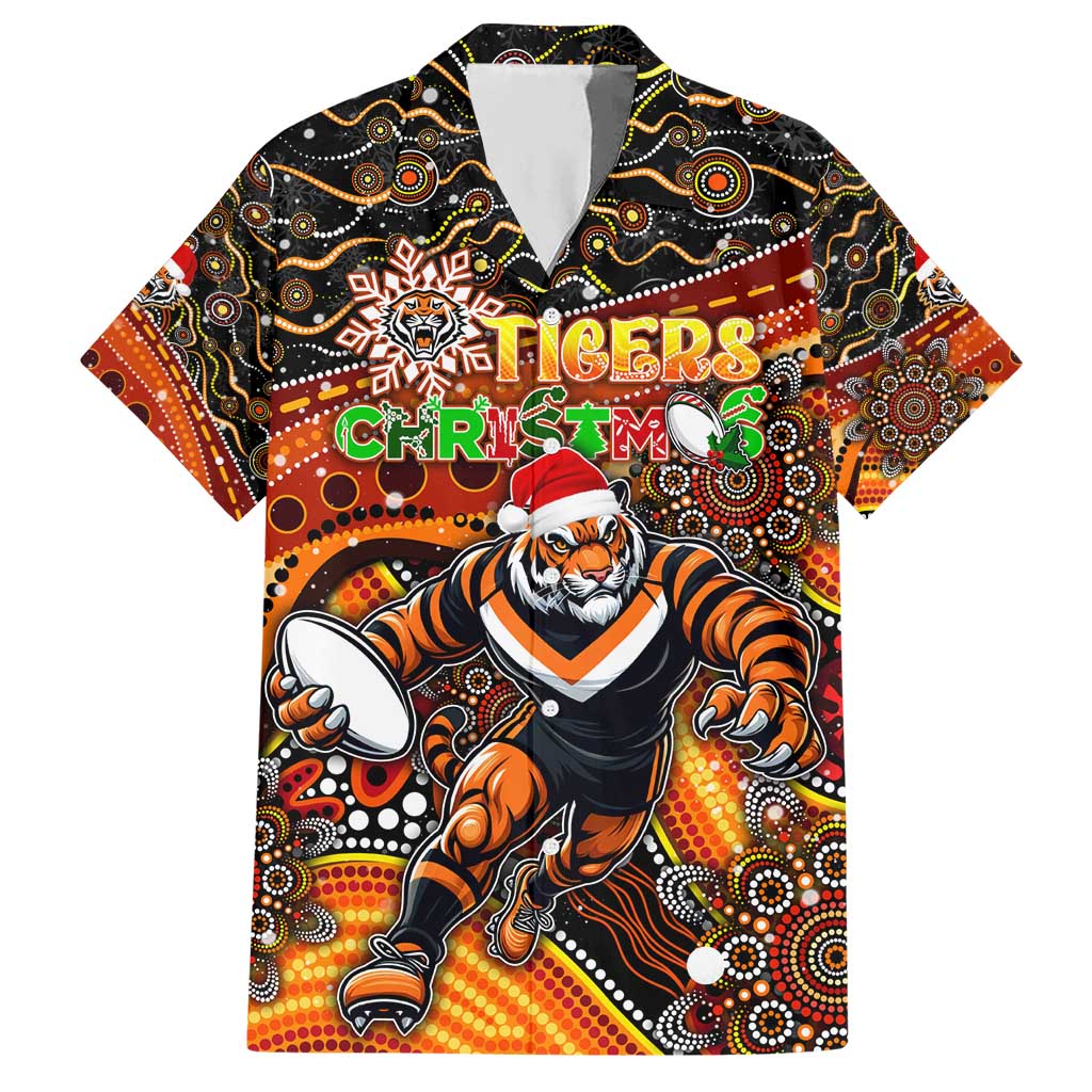 Merry Christmas Wests Tigers Hawaiian Shirt Aboriginal Santa Rugby Mascot - The Tigers - Vibe Hoodie Shop