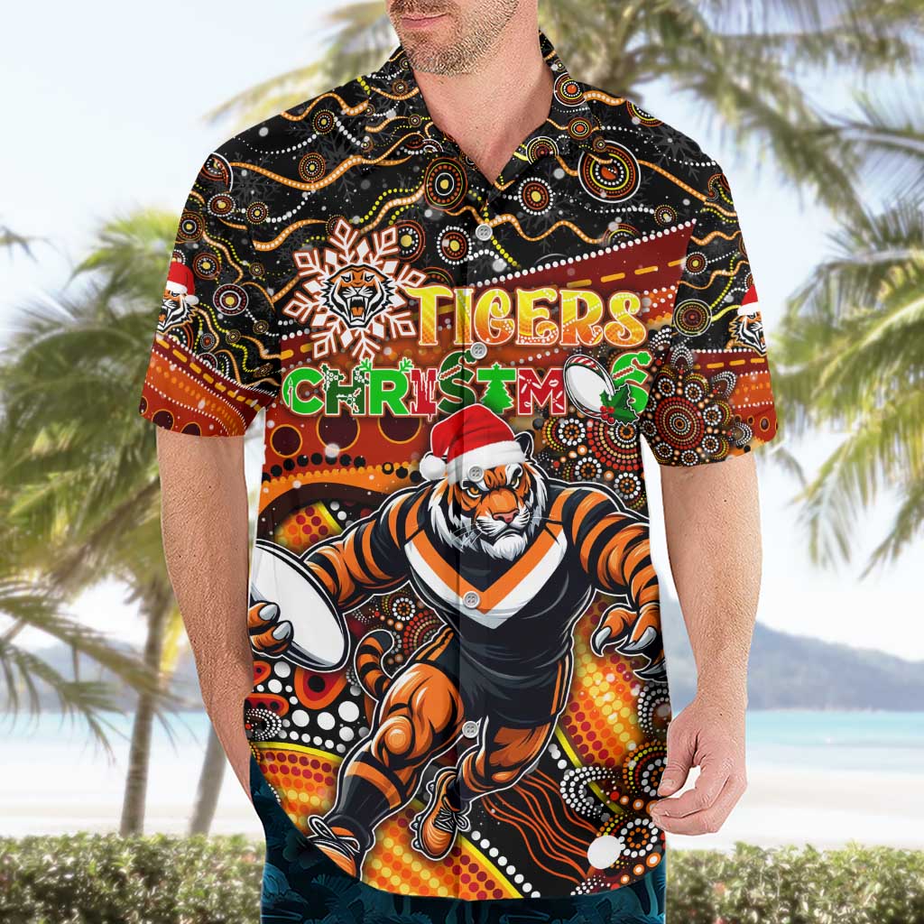 Merry Christmas Wests Tigers Hawaiian Shirt Aboriginal Santa Rugby Mascot - The Tigers - Vibe Hoodie Shop