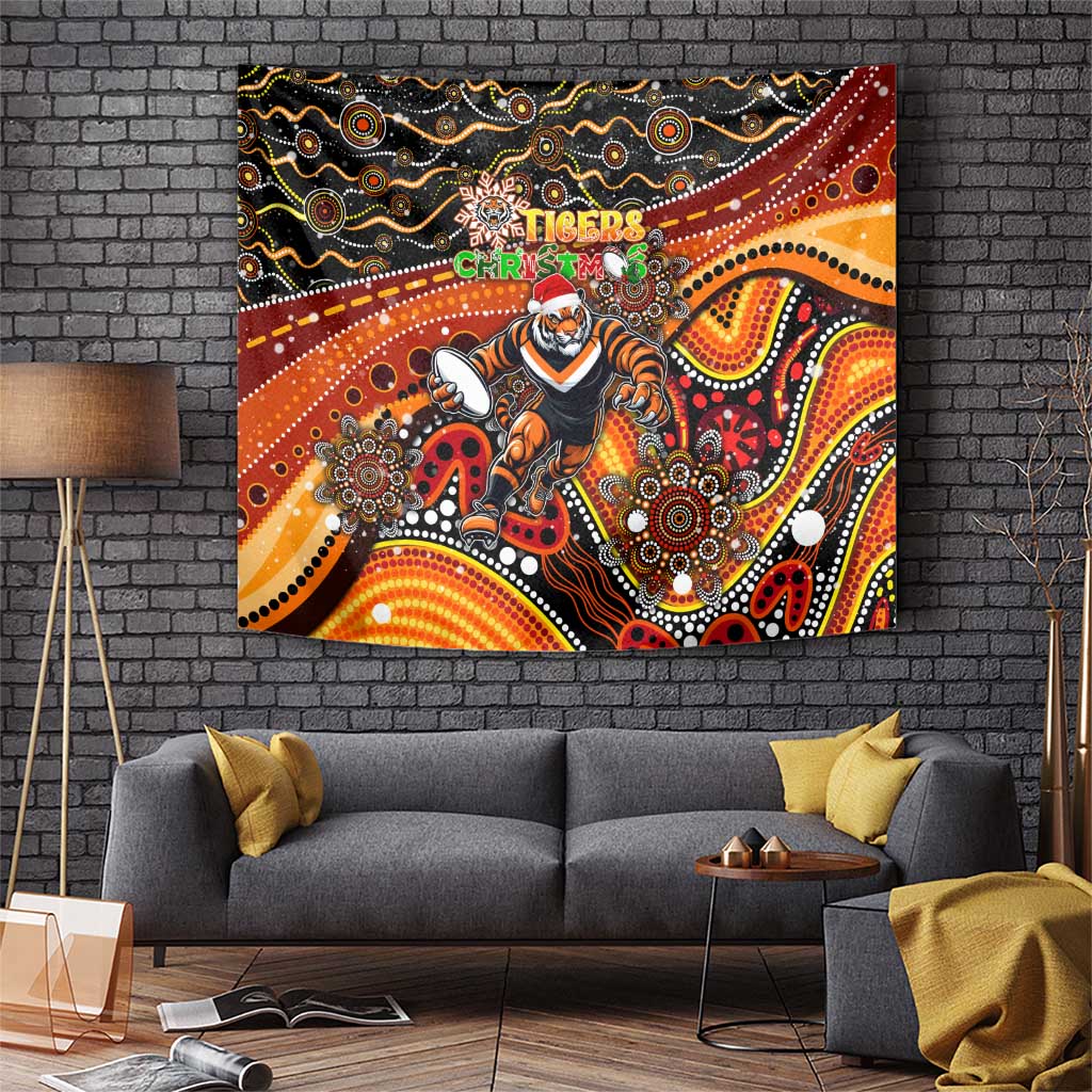 Merry Christmas Wests Tigers Tapestry Aboriginal Santa Rugby Mascot - The Tigers - Vibe Hoodie Shop