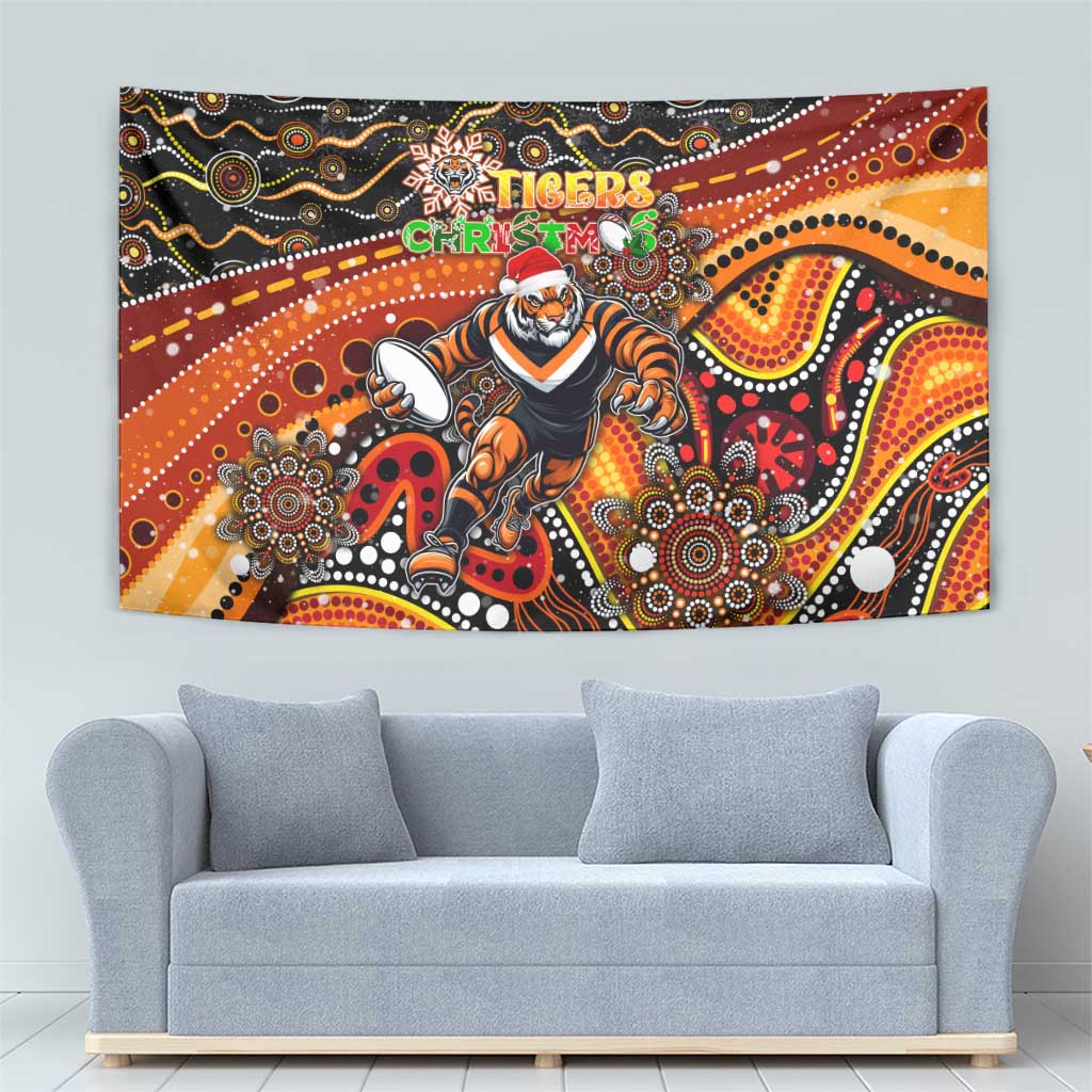 Merry Christmas Wests Tigers Tapestry Aboriginal Santa Rugby Mascot - The Tigers - Vibe Hoodie Shop