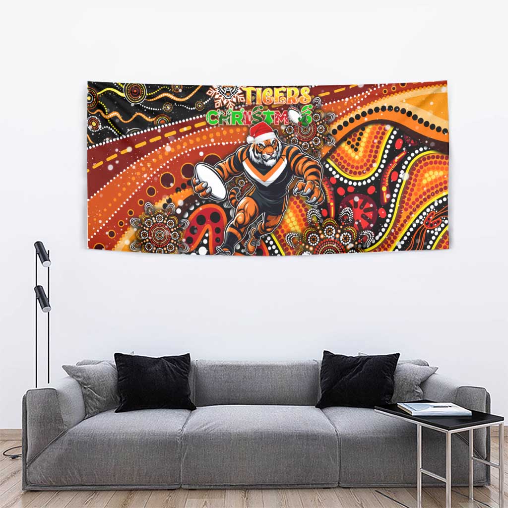 Merry Christmas Wests Tigers Tapestry Aboriginal Santa Rugby Mascot - The Tigers - Vibe Hoodie Shop