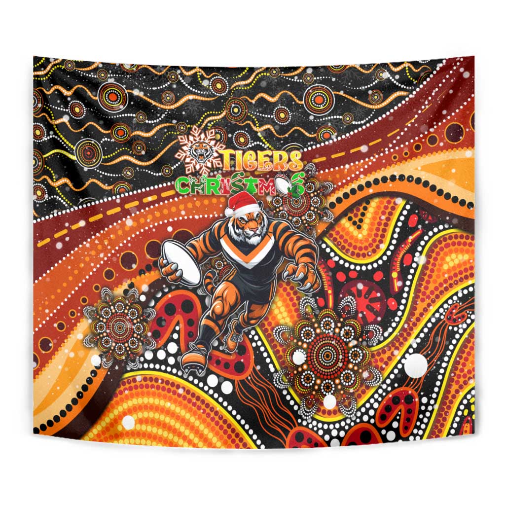 Merry Christmas Wests Tigers Tapestry Aboriginal Santa Rugby Mascot - The Tigers - Vibe Hoodie Shop