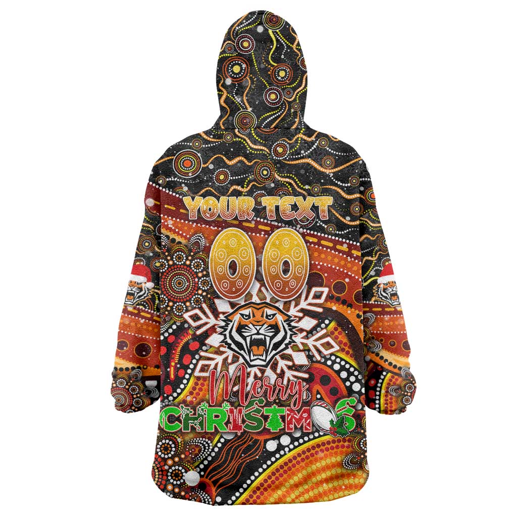 Merry Christmas Wests Tigers Wearable Blanket Hoodie Aboriginal Santa Rugby Mascot - The Tigers - Vibe Hoodie Shop