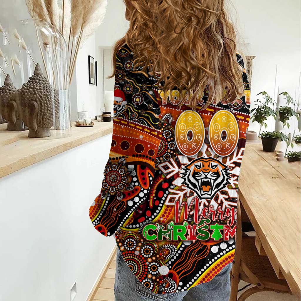 Merry Christmas Wests Tigers Women Casual Shirt Aboriginal Santa Rugby Mascot - The Tigers - Vibe Hoodie Shop