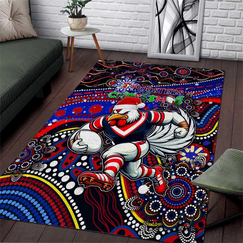 Merry Christmas Sydney Roosters Area Rug Aboriginal Santa Rugby Mascot - Tricolours - Vibe Hoodie Shop