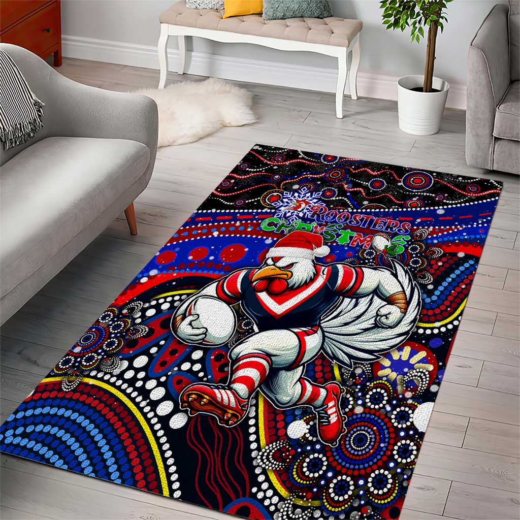 Merry Christmas Sydney Roosters Area Rug Aboriginal Santa Rugby Mascot - Tricolours - Vibe Hoodie Shop