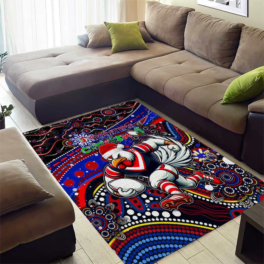 Merry Christmas Sydney Roosters Area Rug Aboriginal Santa Rugby Mascot - Tricolours - Vibe Hoodie Shop