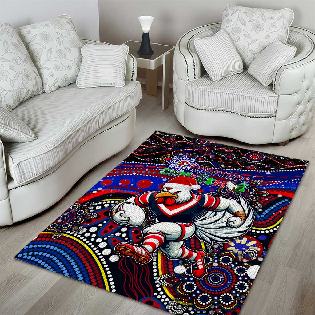 Merry Christmas Sydney Roosters Area Rug Aboriginal Santa Rugby Mascot - Tricolours - Vibe Hoodie Shop