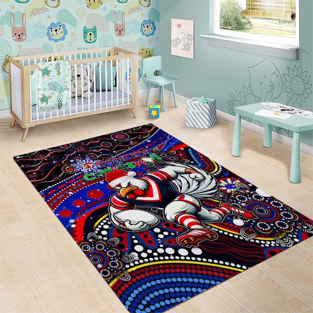 Merry Christmas Sydney Roosters Area Rug Aboriginal Santa Rugby Mascot - Tricolours - Vibe Hoodie Shop