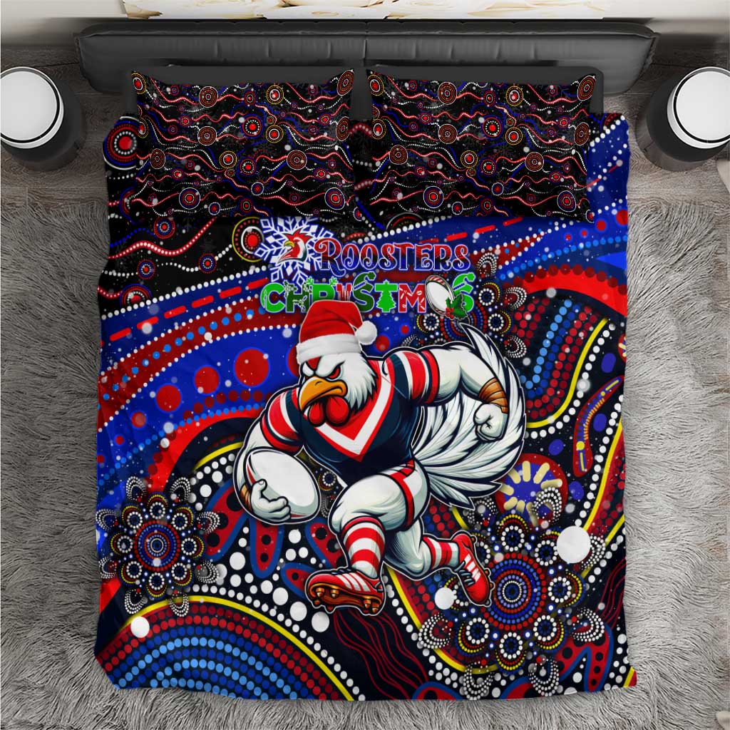 Merry Christmas Sydney Roosters Bedding Set Aboriginal Santa Rugby Mascot - Tricolours - Vibe Hoodie Shop
