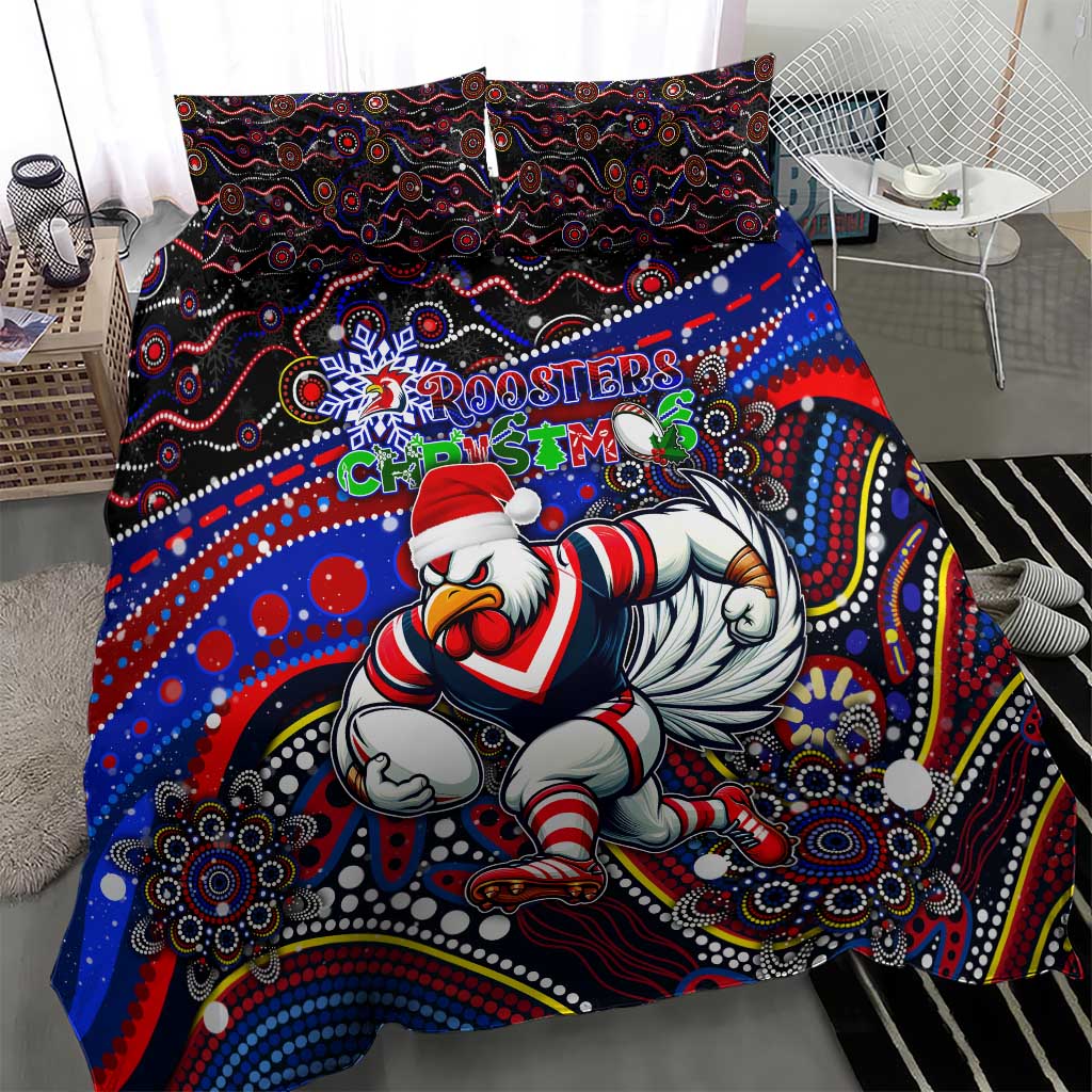 Merry Christmas Sydney Roosters Bedding Set Aboriginal Santa Rugby Mascot - Tricolours - Vibe Hoodie Shop