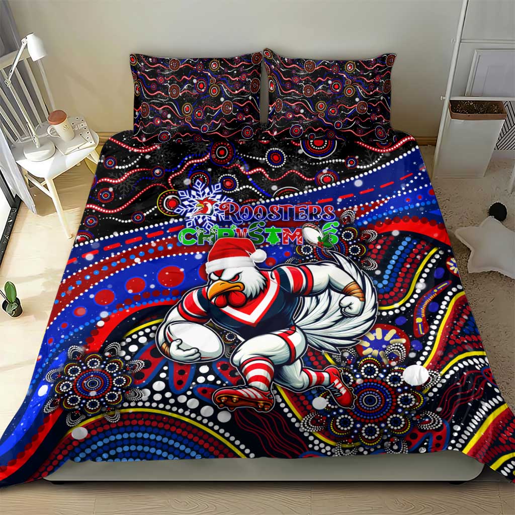 Merry Christmas Sydney Roosters Bedding Set Aboriginal Santa Rugby Mascot - Tricolours - Vibe Hoodie Shop