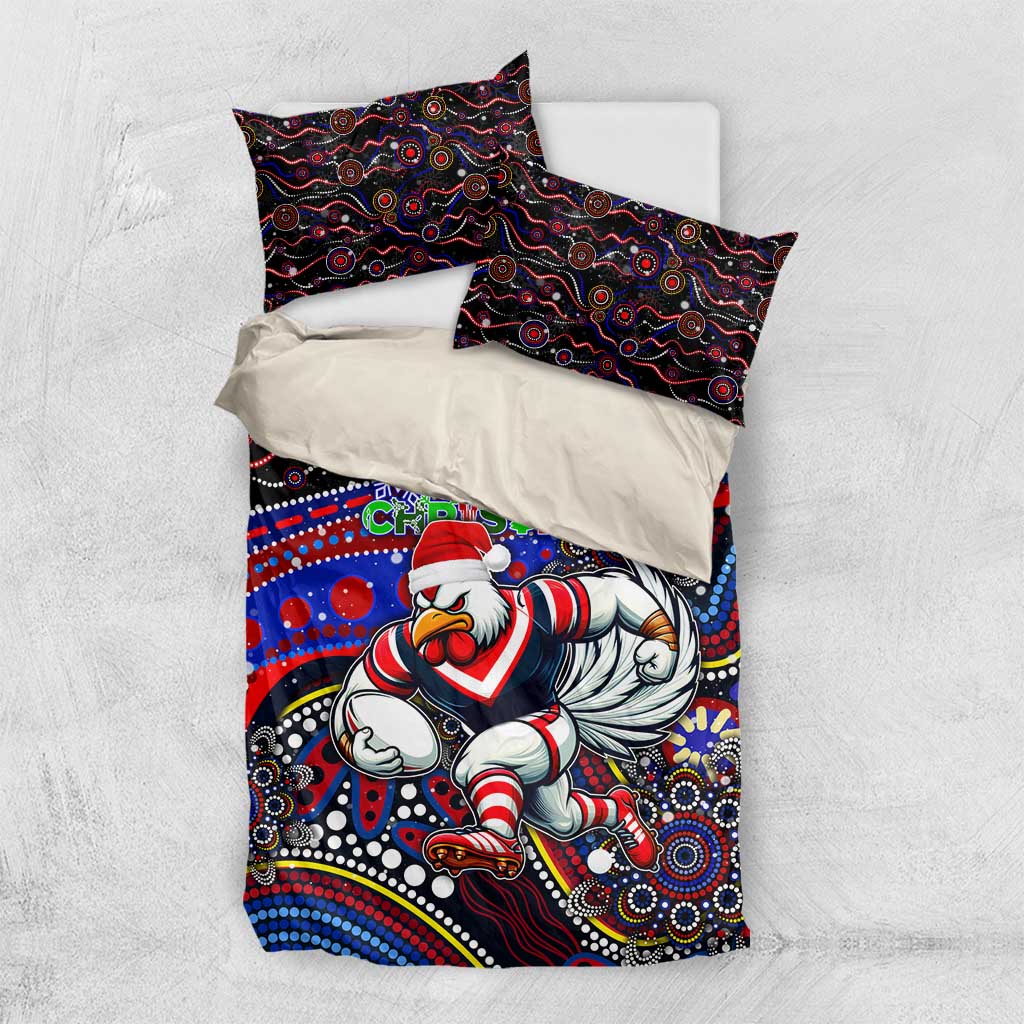 Merry Christmas Sydney Roosters Bedding Set Aboriginal Santa Rugby Mascot - Tricolours - Vibe Hoodie Shop