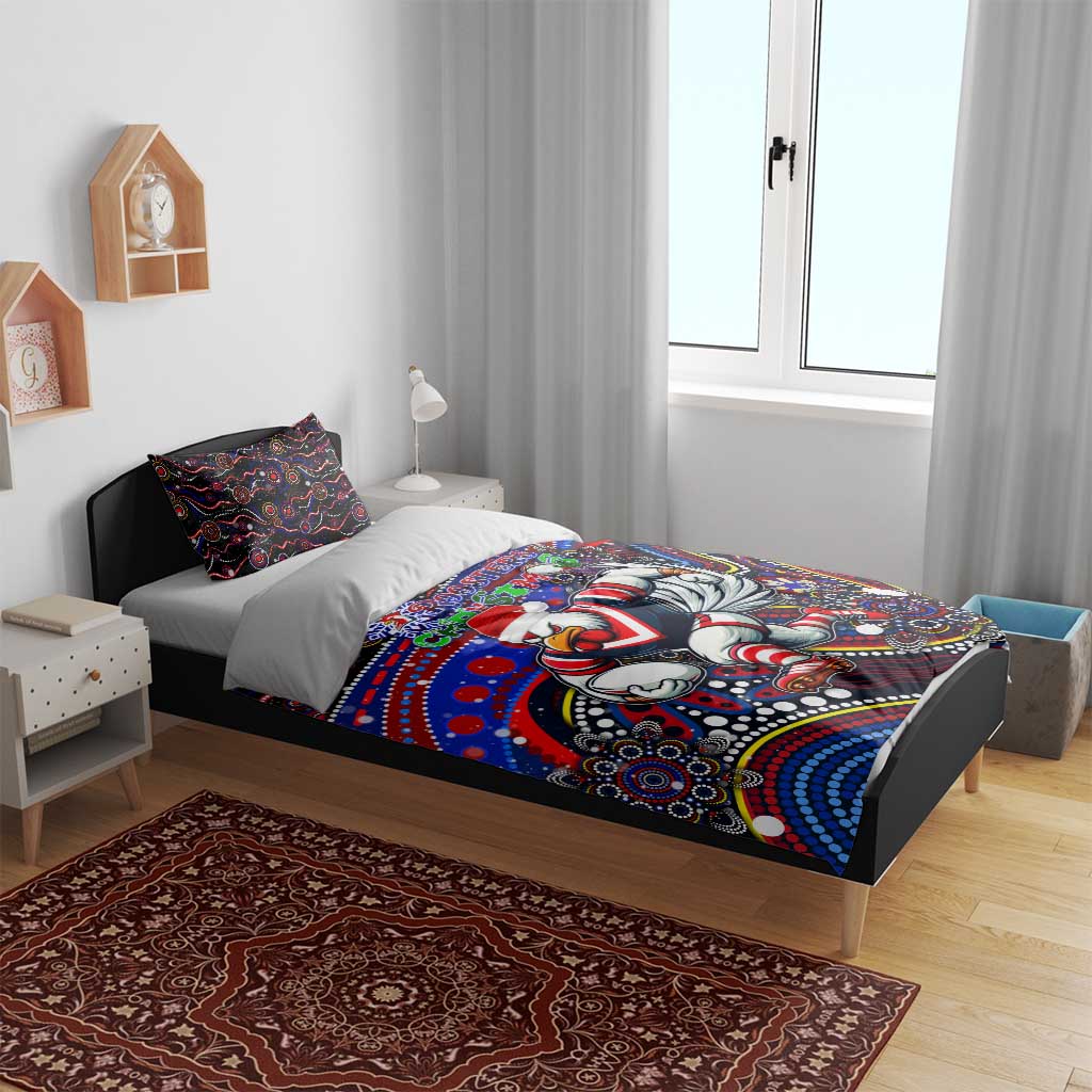 Merry Christmas Sydney Roosters Bedding Set Aboriginal Santa Rugby Mascot - Tricolours - Vibe Hoodie Shop