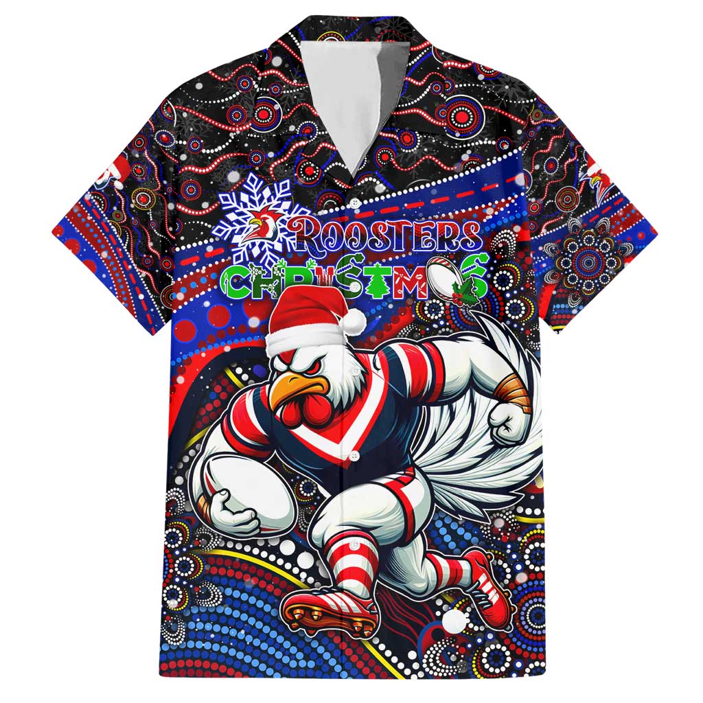 Merry Christmas Sydney Roosters Hawaiian Shirt Aboriginal Santa Rugby Mascot - Tricolours - Vibe Hoodie Shop