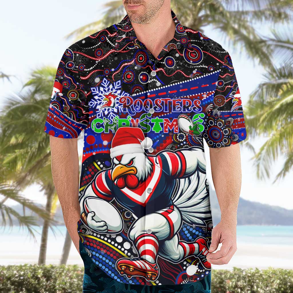 Merry Christmas Sydney Roosters Hawaiian Shirt Aboriginal Santa Rugby Mascot - Tricolours - Vibe Hoodie Shop