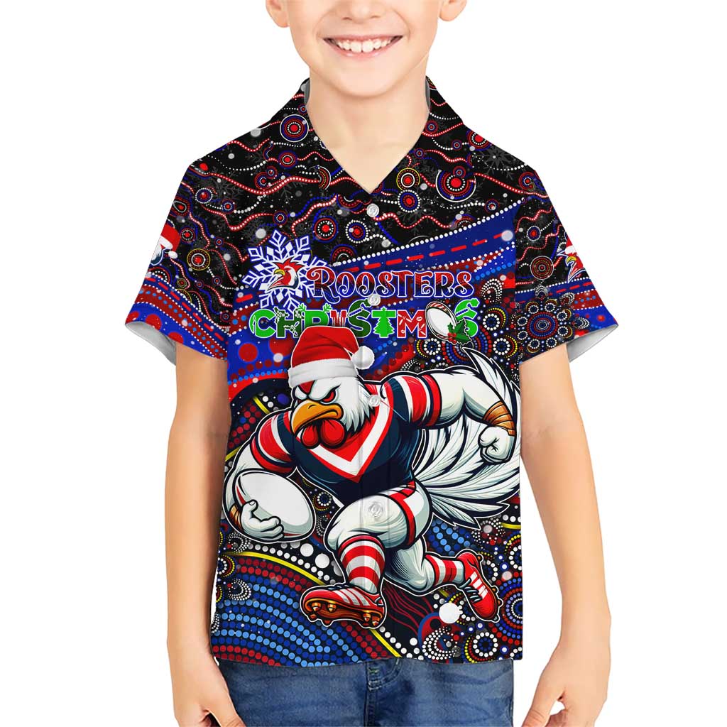 Merry Christmas Sydney Roosters Hawaiian Shirt Aboriginal Santa Rugby Mascot - Tricolours - Vibe Hoodie Shop