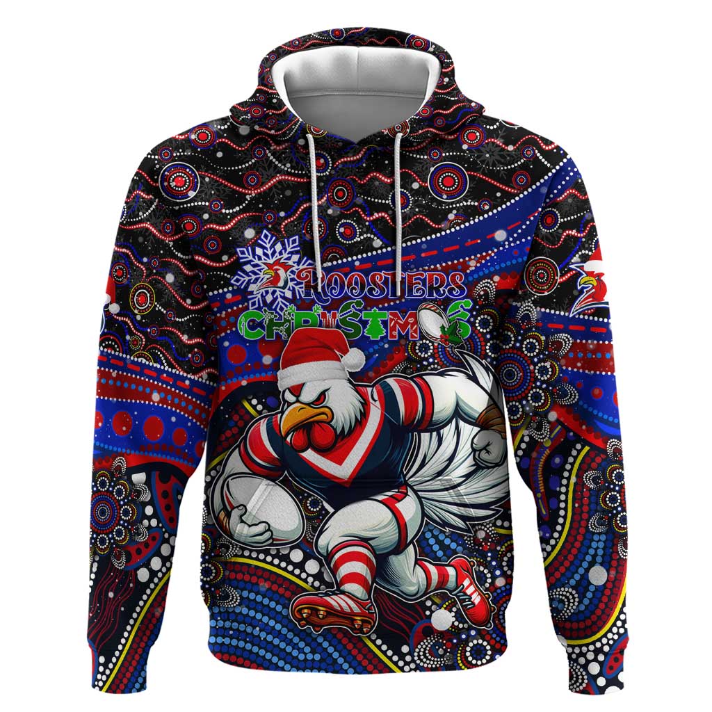 Merry Christmas Sydney Roosters Hoodie Aboriginal Santa Rugby Mascot - Tricolours - Vibe Hoodie Shop